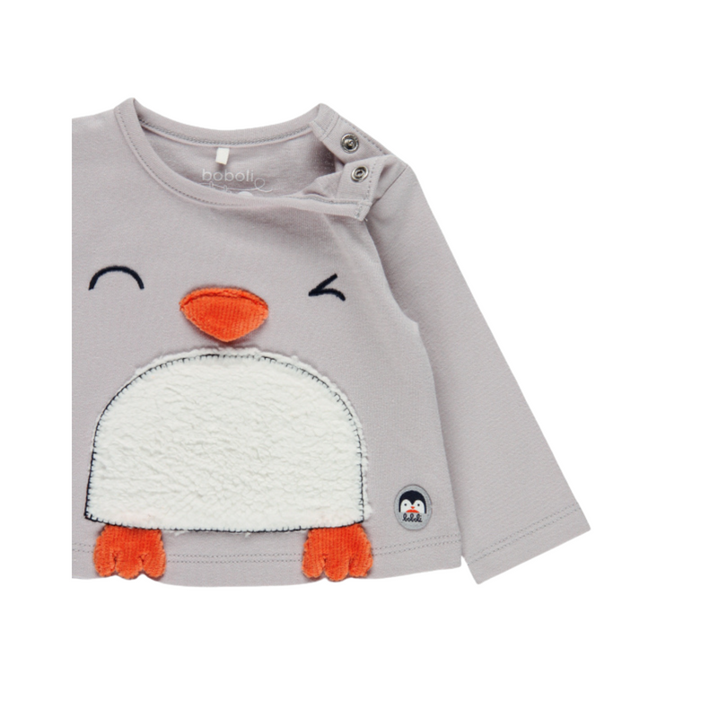 "Penguin" Grey Knit T-Shirt for Baby