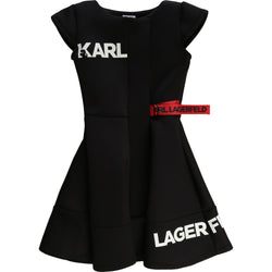 Short Sleeve Neoprene Dress with Karl Logo and Side Ribbon - Il Bambino Store