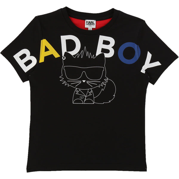 Short Sleeve T-shirt with "Bad Boy" Cat - Il Bambino Store