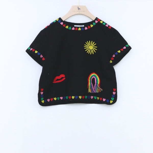 Linen Crop Top with Rainbow & Hearts Embroidered - il Bambino Store