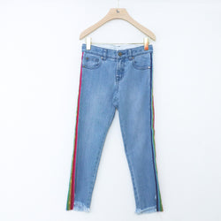 Mom Denim Trousers with Rainbow Logo Tape - il Bambino Store