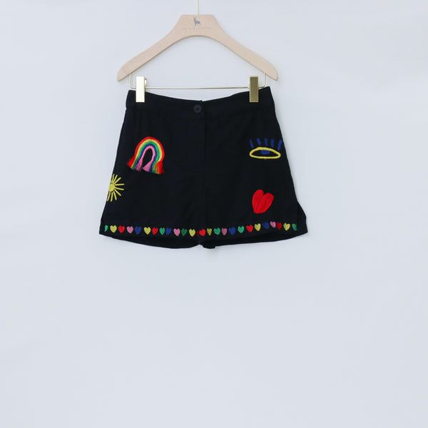Linen Shorts with Rainbow & Hearts Embroidered - il Bambino Store