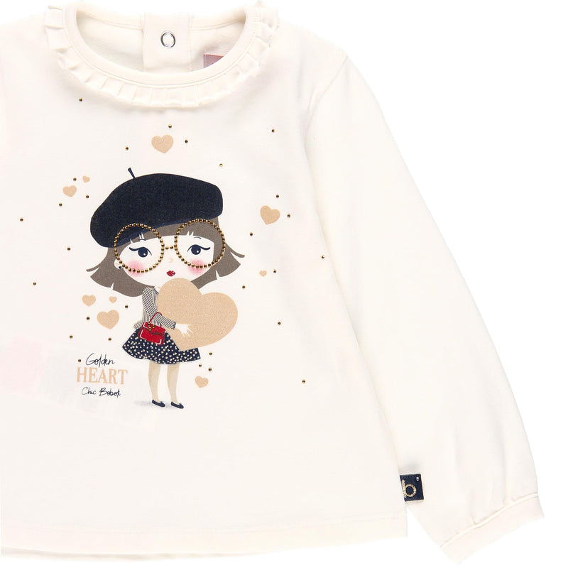 Golden Heart Stretch Knit T-Shirt for Girl - Il Bambino Store