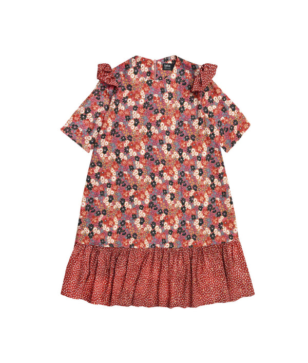 Dress Floral Red with Frill and Ruffle - Il Bambino Store