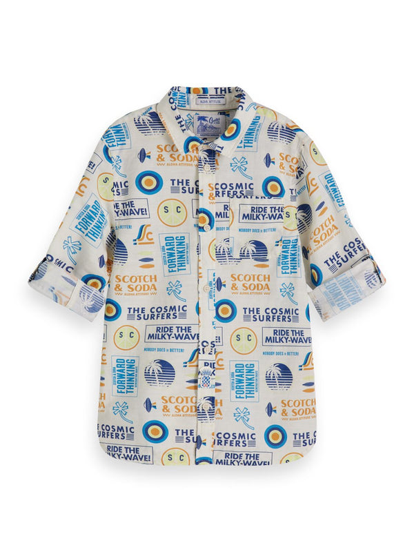 Boys All-Over Printed Long Sleeve Shirt In Cotton - il Bambino Store