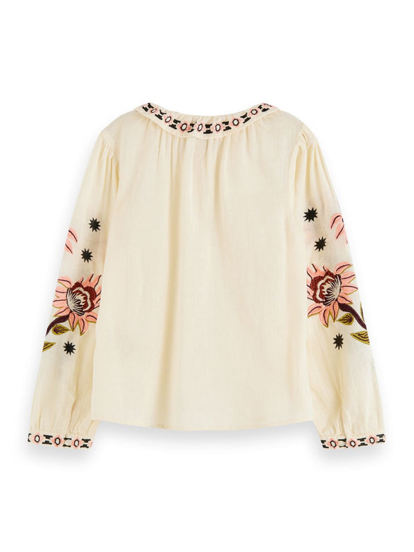 Cotton-Linen Blend Embroidered Boho Top - Il Bambino Store