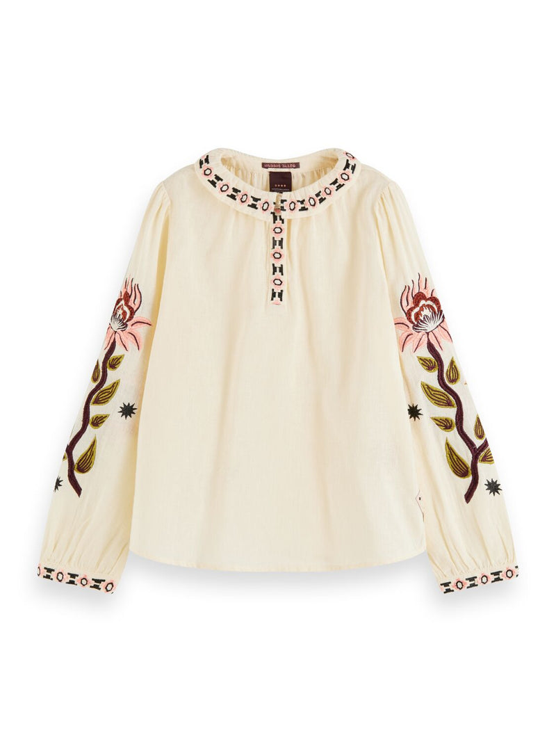 Cotton-Linen Blend Embroidered Boho Top - Il Bambino Store