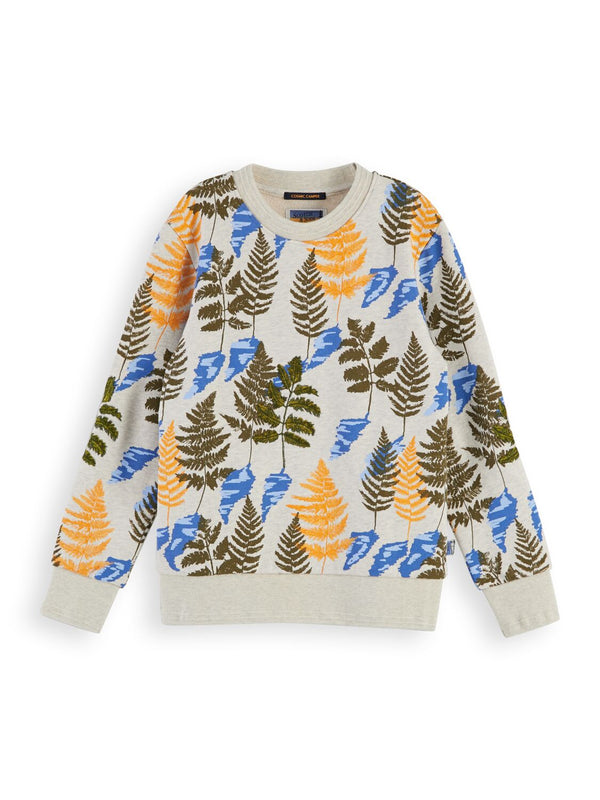 Boys All-Over Leaf Printed Crewneck Sweat with Embroidery - Il Bambino Store