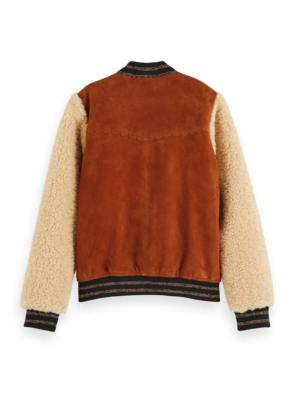 Girls Suede Bomber Jacket with Teddy Sleeves - Il Bambino Store 
