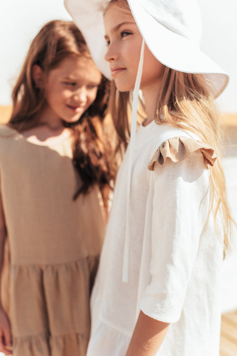 Dress White Linen with Ruffles and Frill - Il Bambino Store