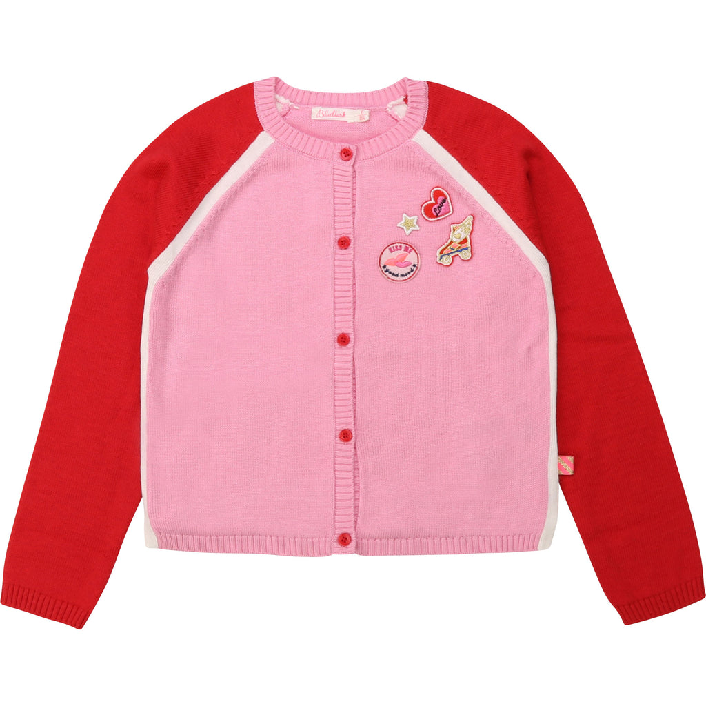 Pink/Red Knitted Cardigan with Patches