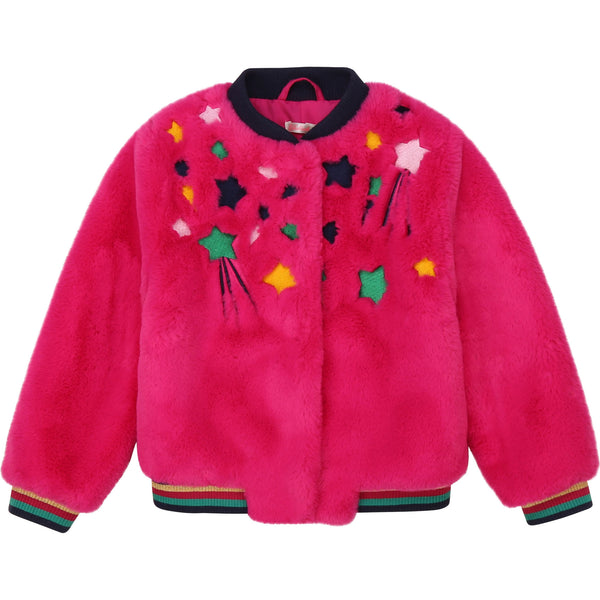 Faux Fur Jacket with Star Embroidery - Il Bambino Store