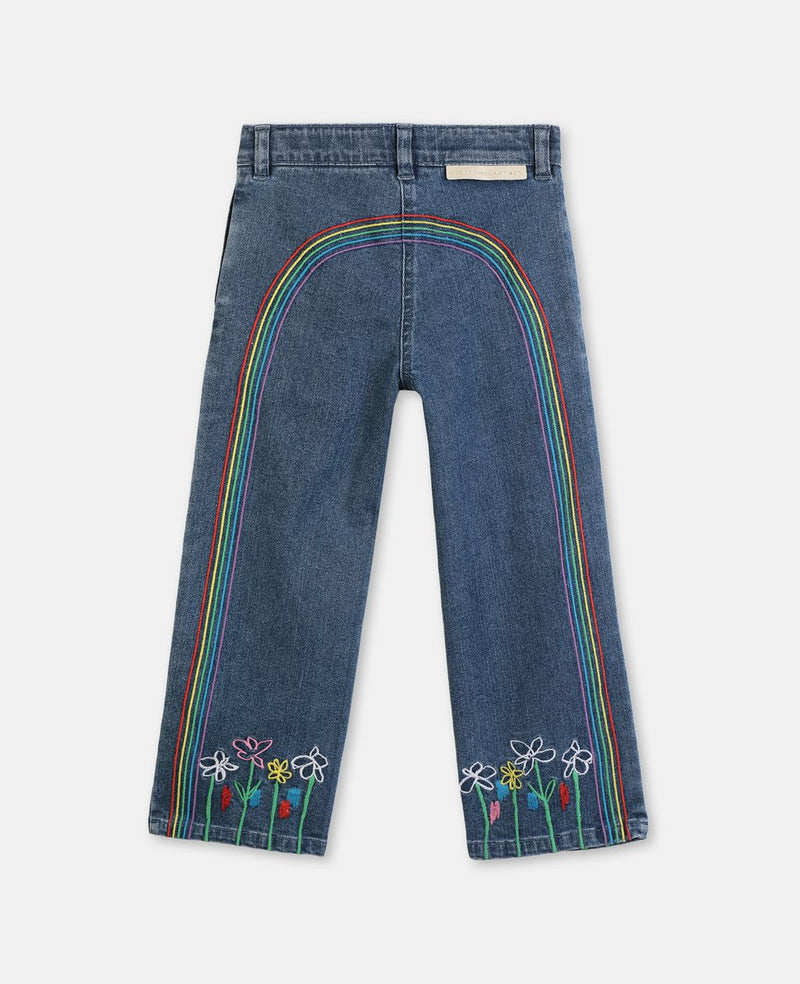 Girl Denim Trousers with Weather Embroidery - Il Bambino Store