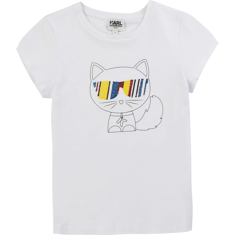 Short Sleeve Choupette T-shirt with Multicolored Sequins - Il Bambino Store