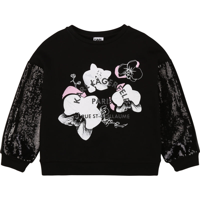 Orchid Print Sweatshirt & Allover Sequins - Il Bambino Store