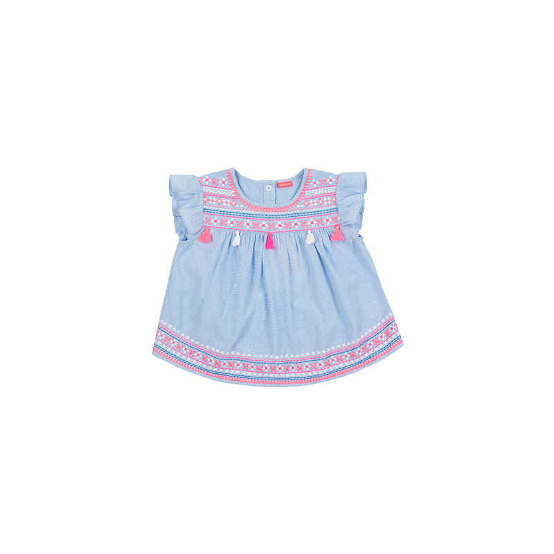 Baby Blue Embroidered Cotton Set - Il Bambino Store