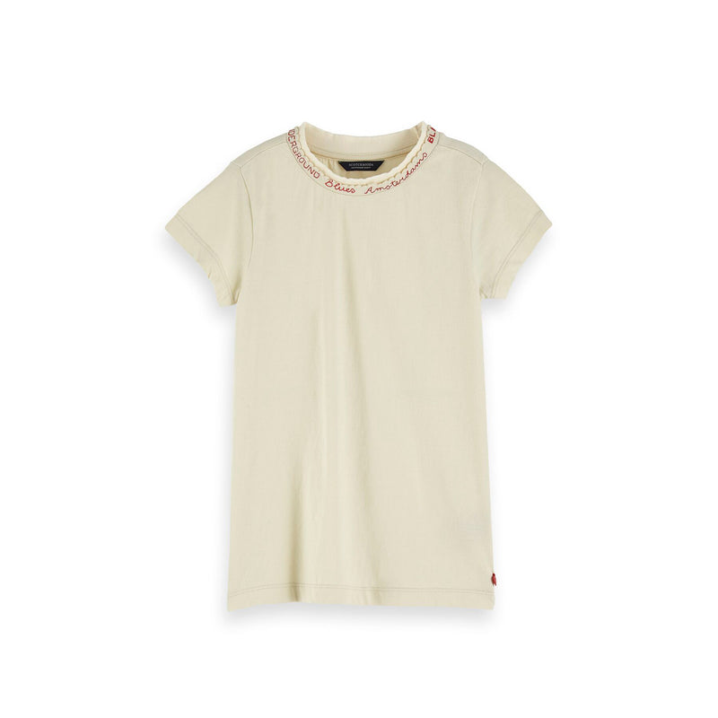 Girls Tee with Special Neckline & Embroidery - il Bambino Store